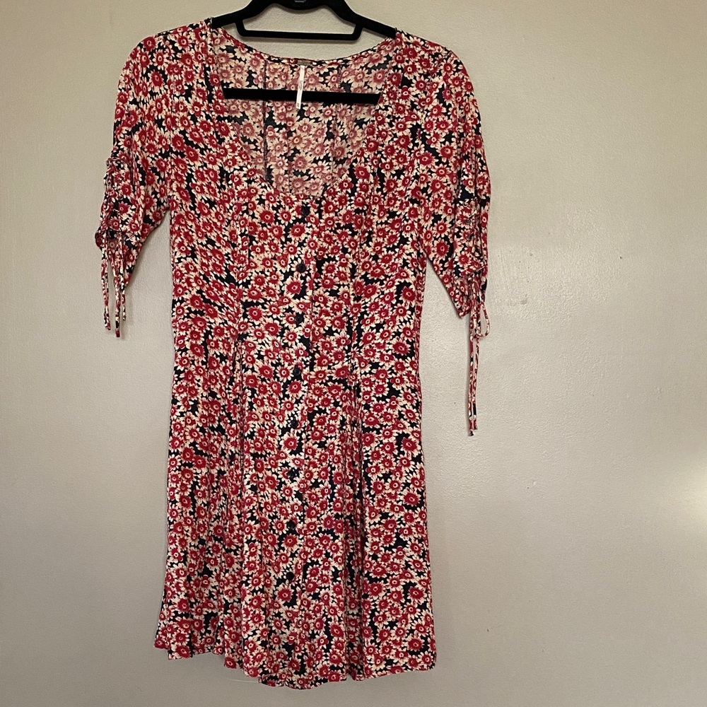 Free People Floral Mini Dress in Red and Black